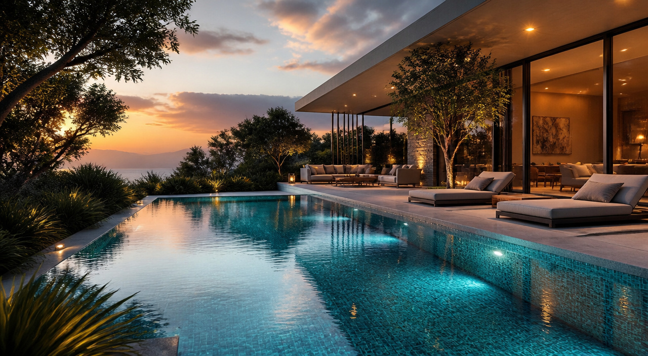Modern swimming pool with blue water
